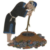 Man poking inside a well