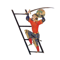 soldier climbs a ladder