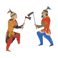 two men fighting with ax