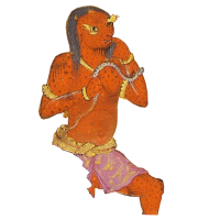 Orange Div with Pink Skirt with Snake in Hand