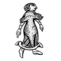 Motif of a woman in loose fitting clothes, walking